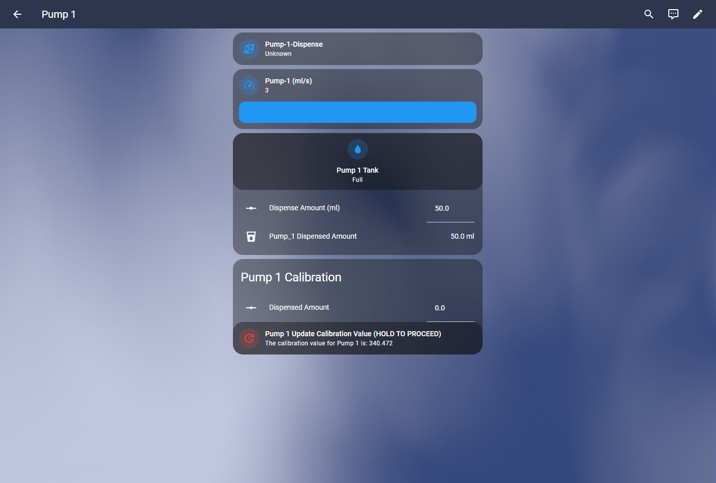 Pump Calibration Page